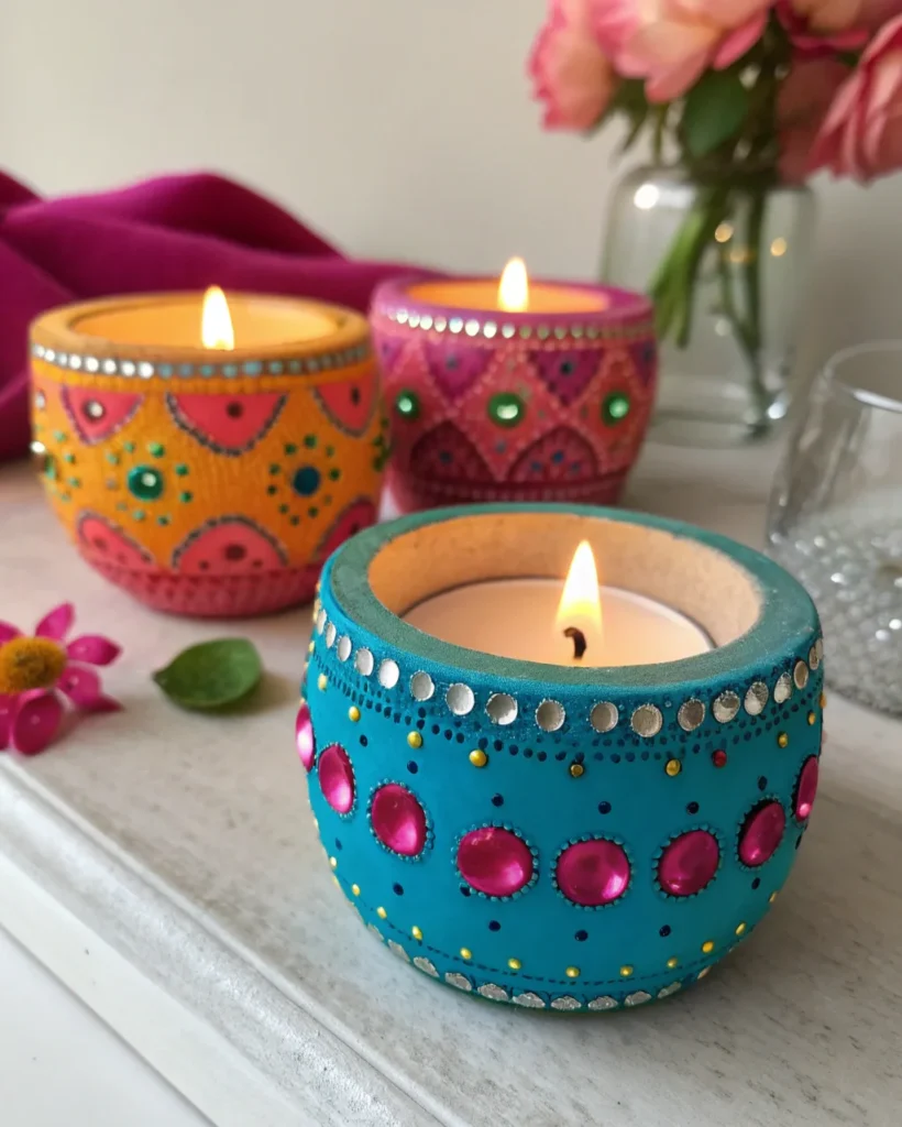 13. Colorful Clay Candle Holders