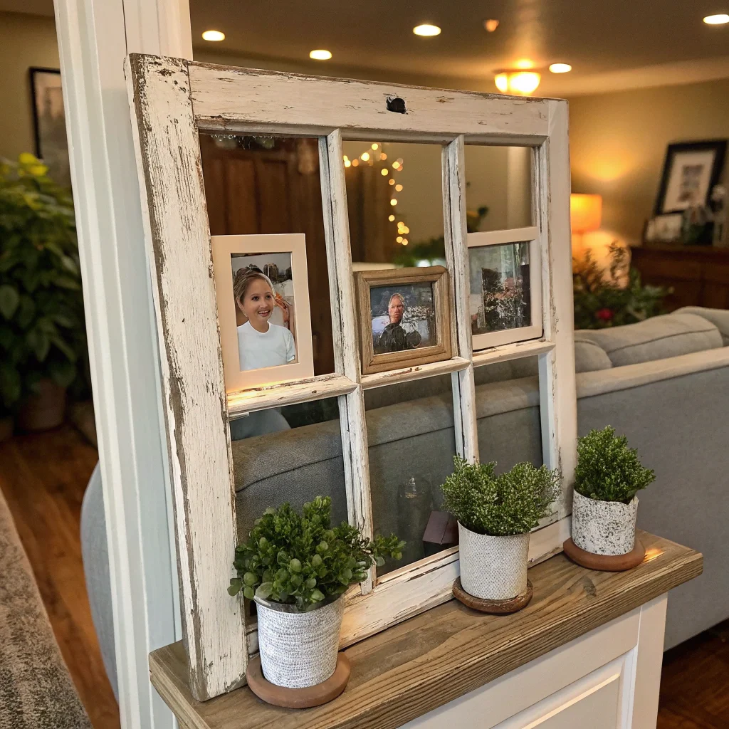 22. Upcycled Window Frame Display