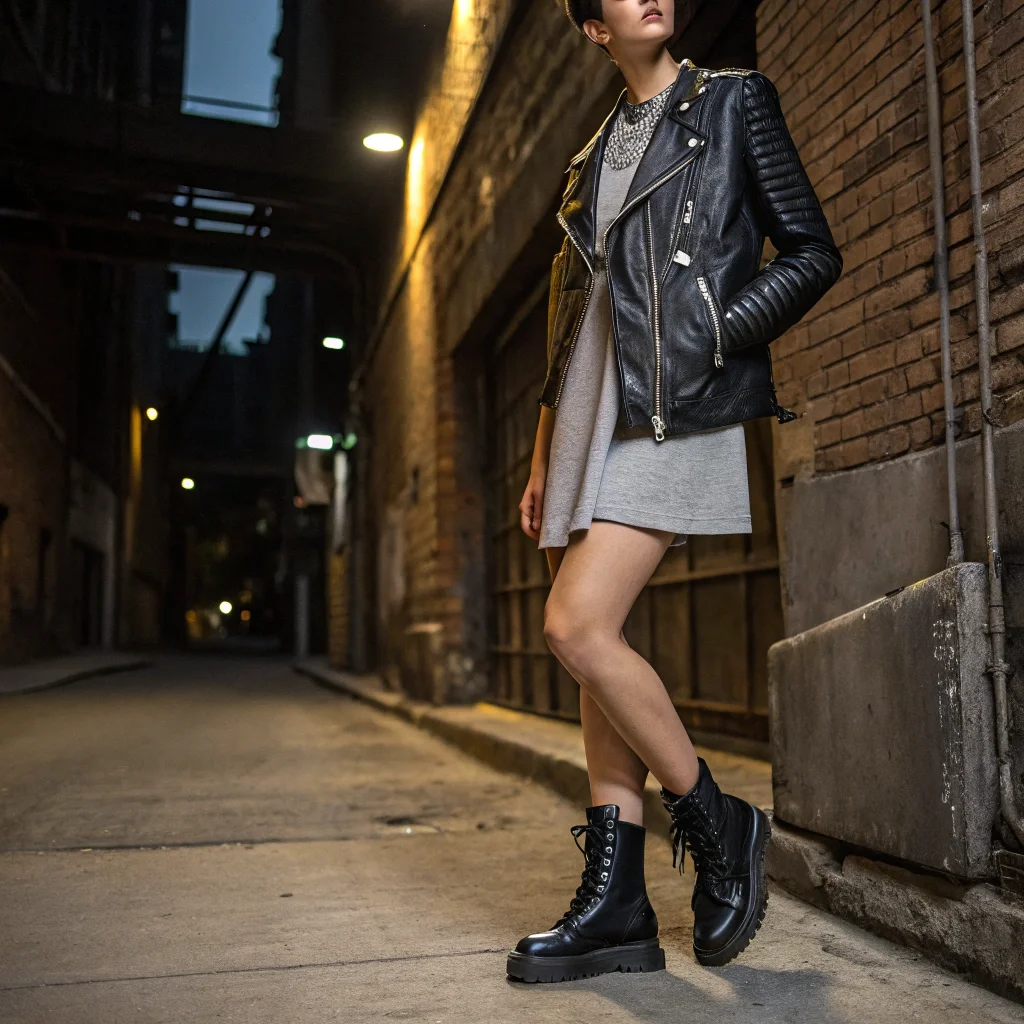 Edgy Moto Jacket + Casual Dress 18