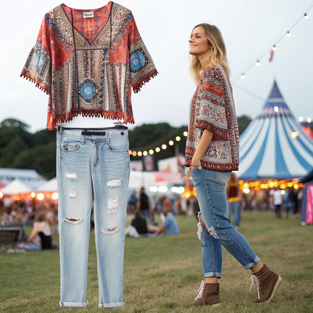 Flowy Bohemian Top with Distressed Jeans 7