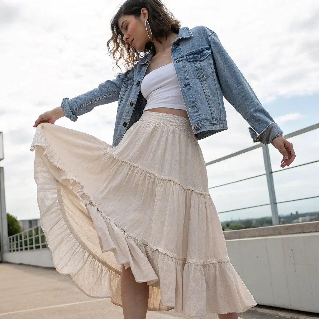 Layered Skirt + Denim Jacket 10