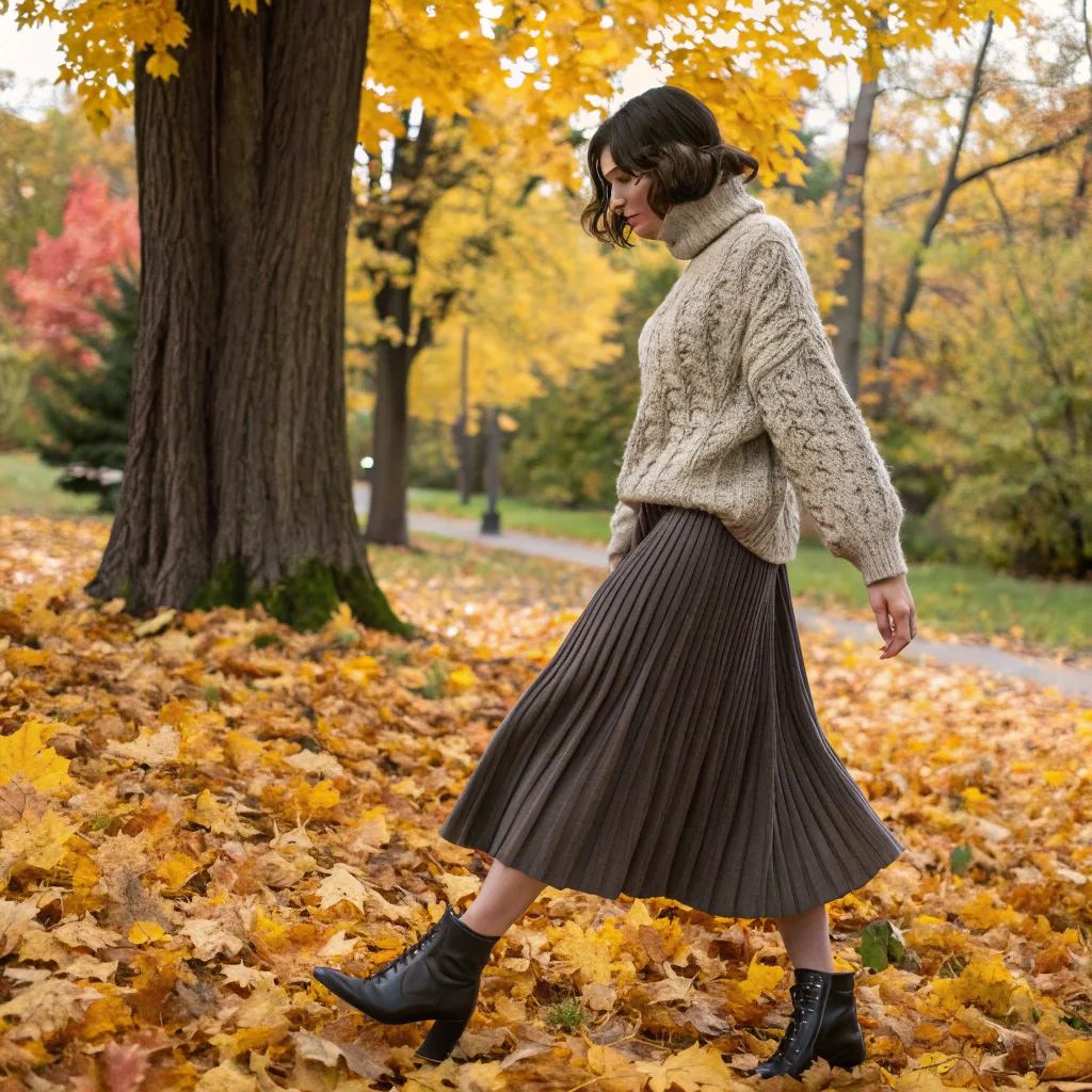 Oversized Sweater + Pleated Skirt 39
