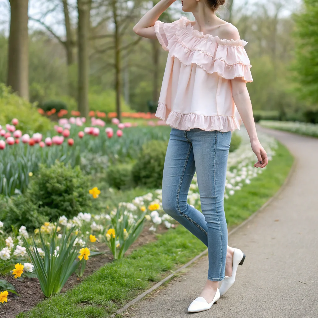 Ruffled Top + Straight-Leg Jeans 31