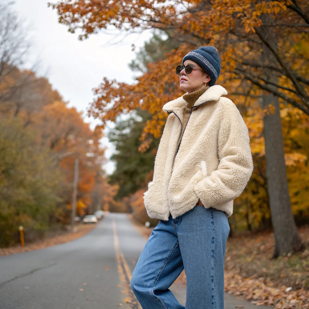 Sherpa Jacket + High-Waisted Jeans 30