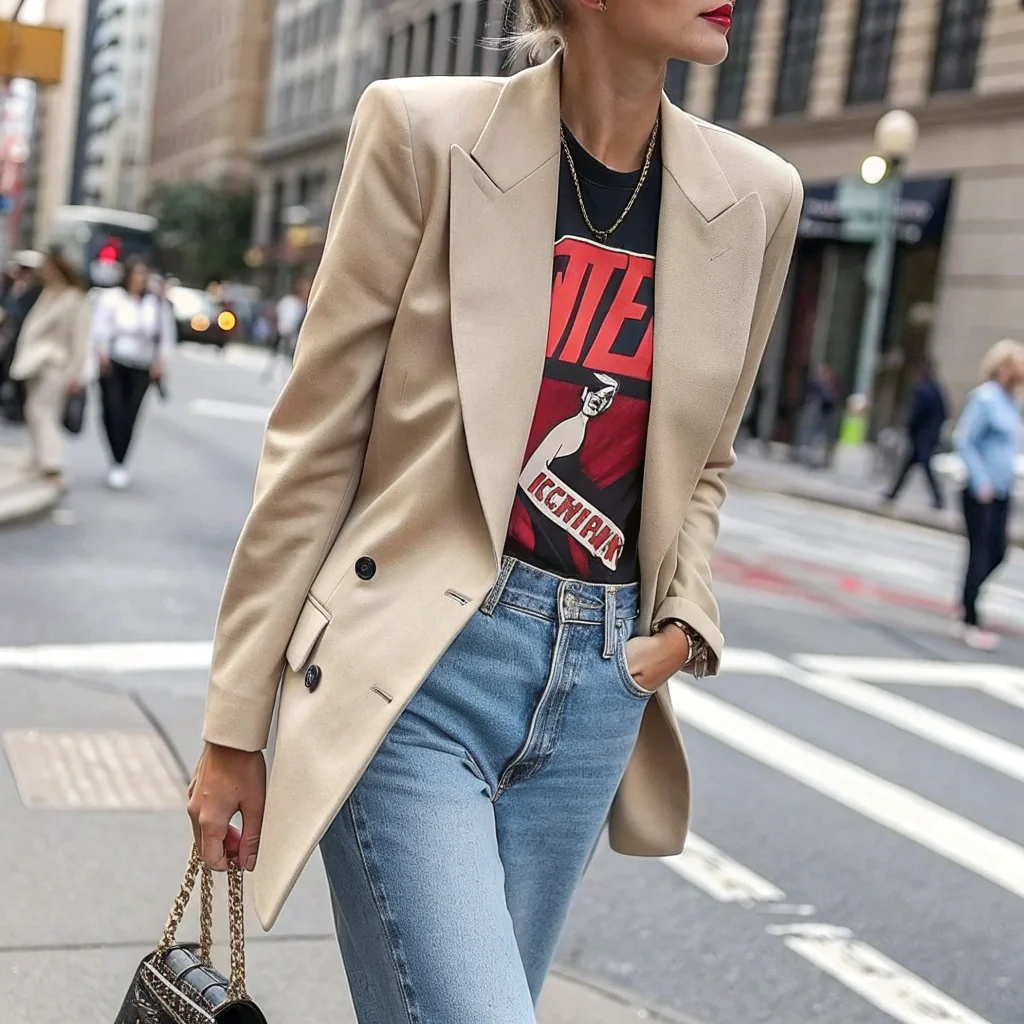 Tailored Blazer over Graphic Tee 5