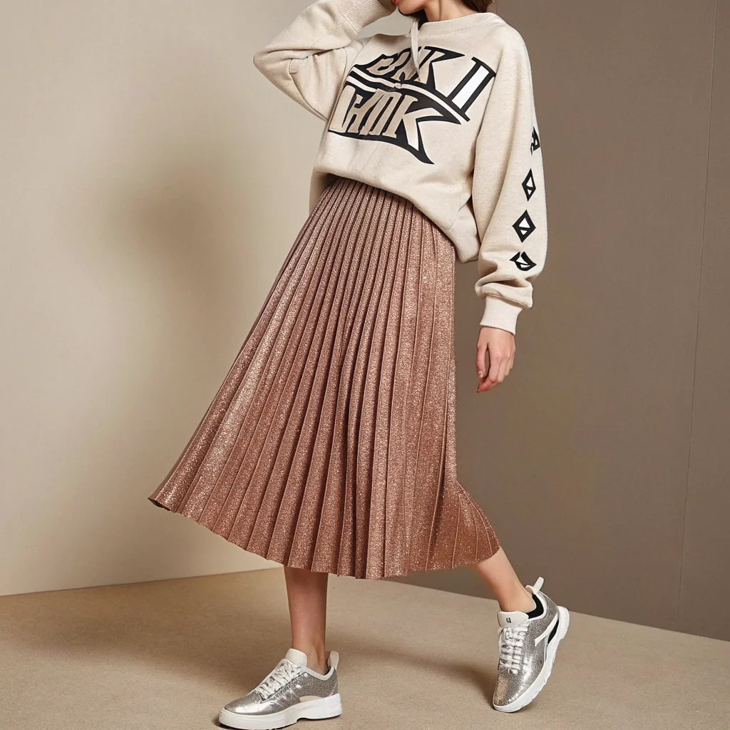 Textured Midi Skirt + Graphic Sweatshirt 32