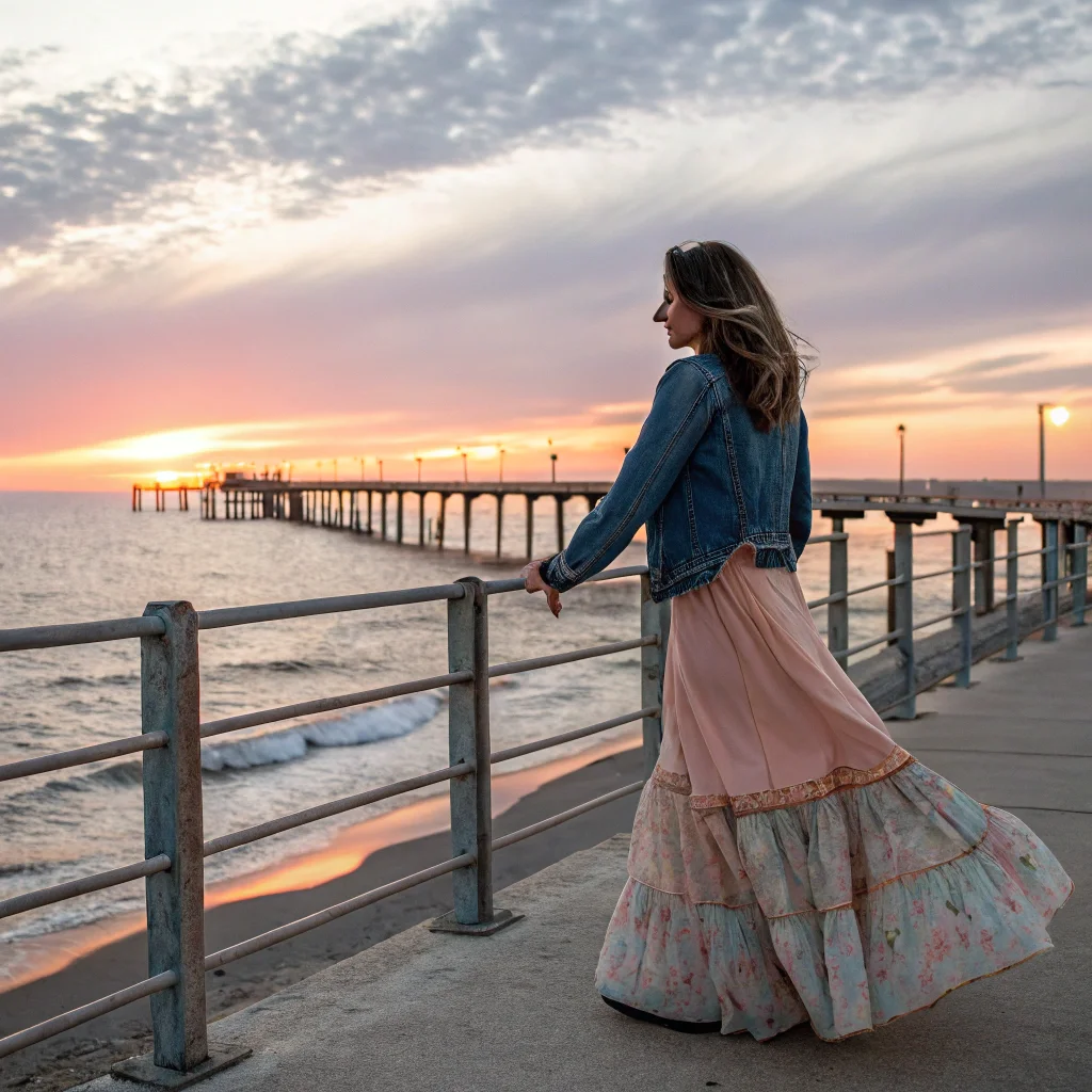 Tiered Maxi Dress + Denim Jacket 34