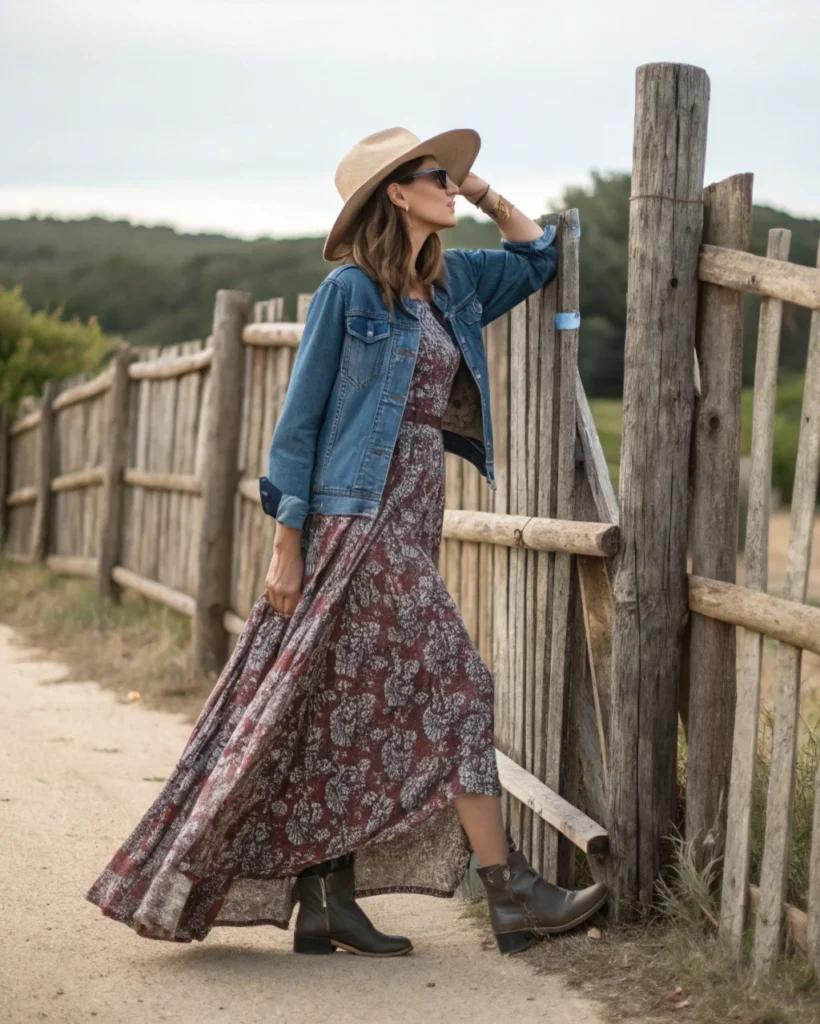 11. Maxi Dress with Denim Jacket