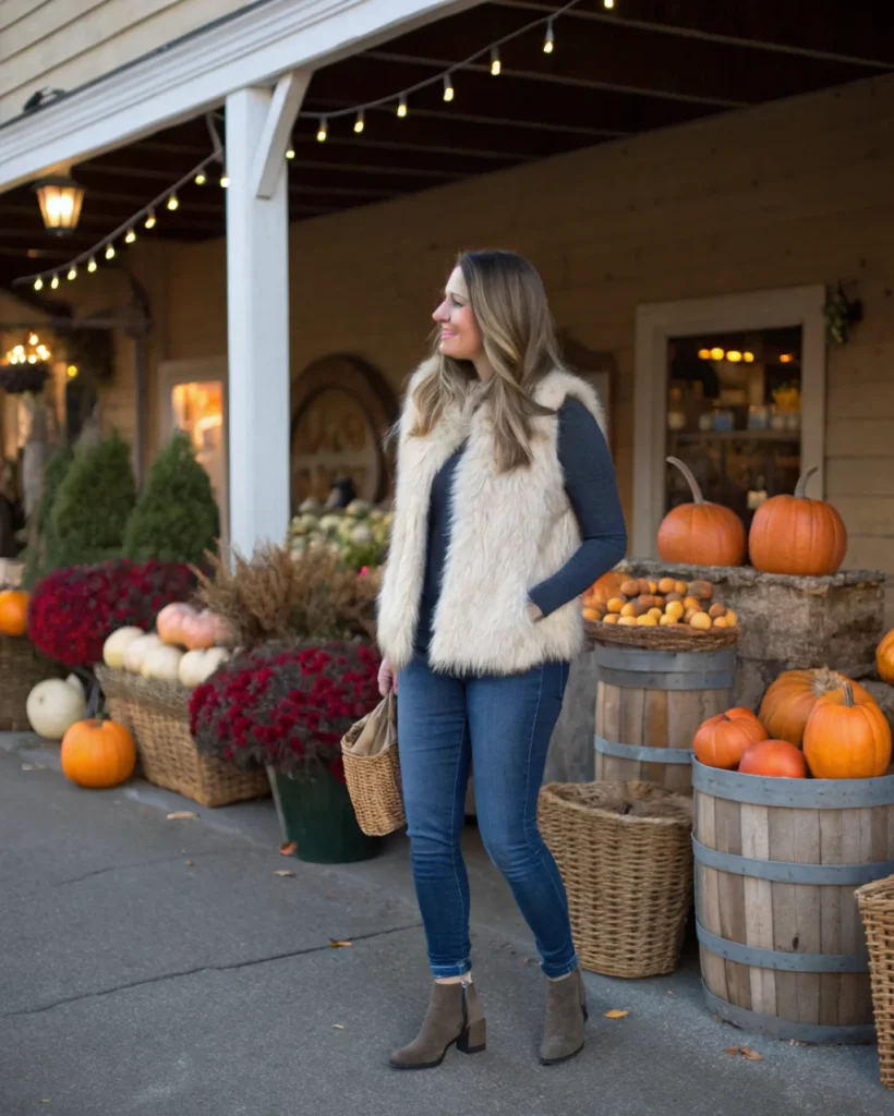 13. Faux Fur Vest with Long Sleeve Top