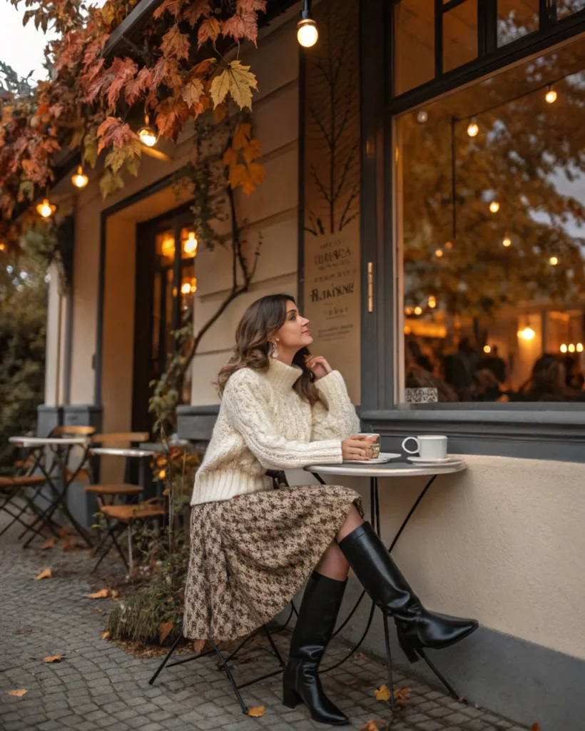 16. Cable Knit Sweater with A-Line Skirt