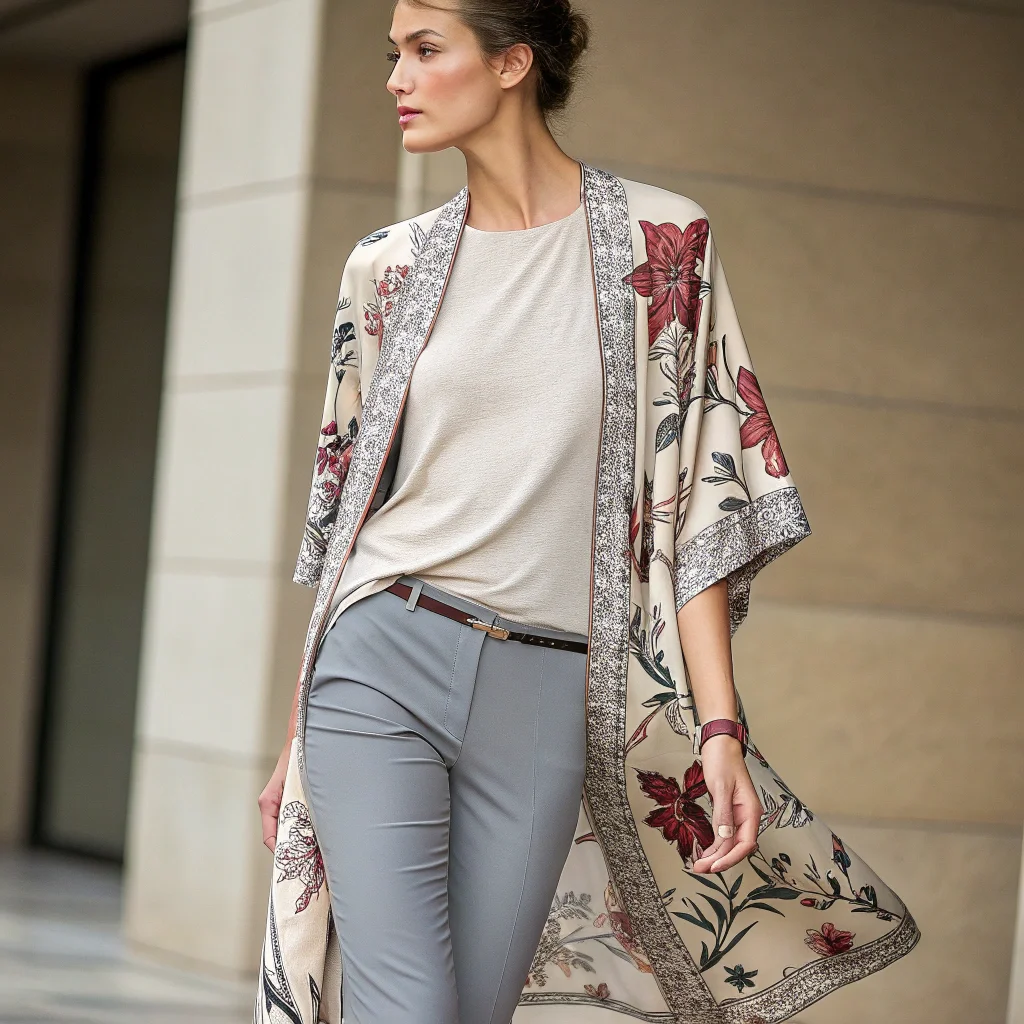 20. Printed Kimono with Slim Pants