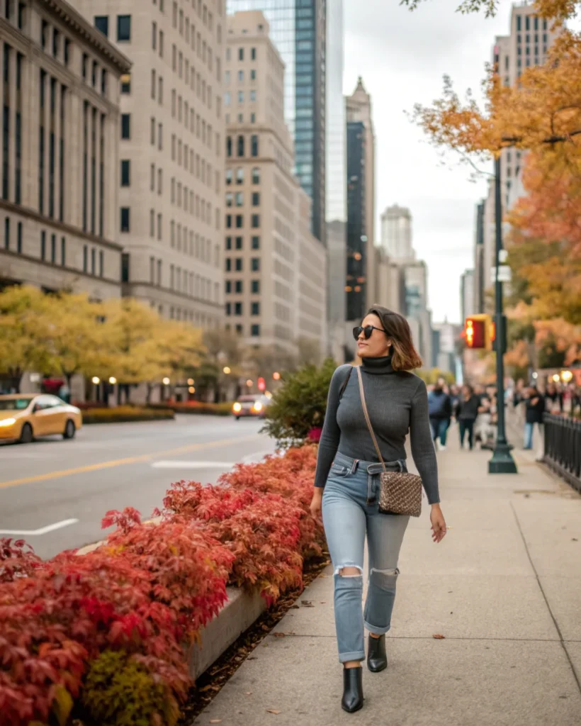 4. Turtleneck with Distressed Denim