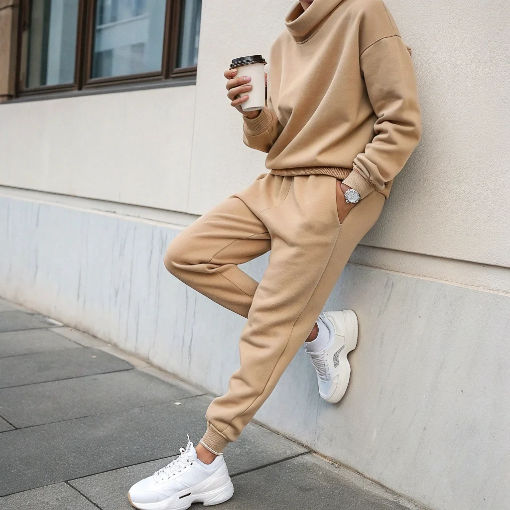 Camel Pullover with Cream Joggers