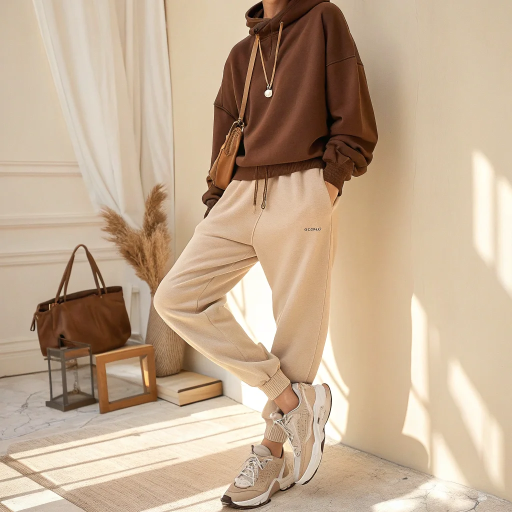 Chocolate Pullover with Beige Joggers