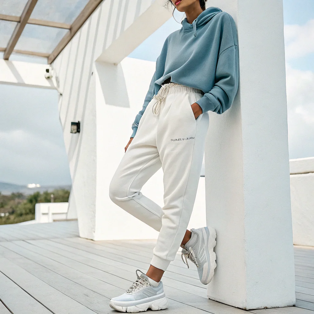 Dusty Blue Pullover with White Joggers