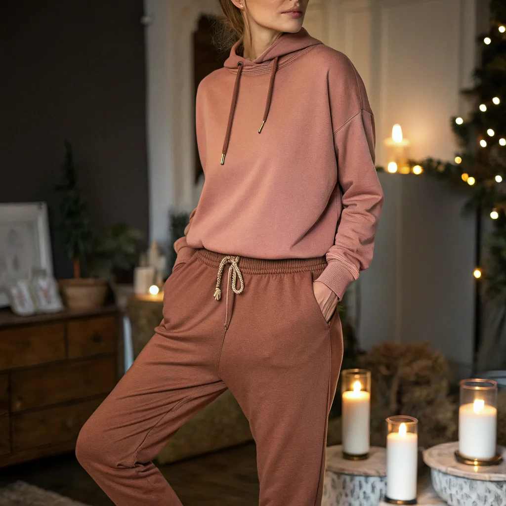 Dusty Rose Pullover with Brown Joggers