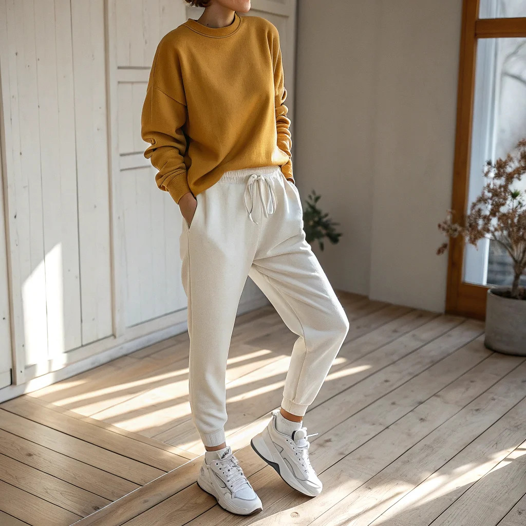 Mustard Pullover with White Joggers