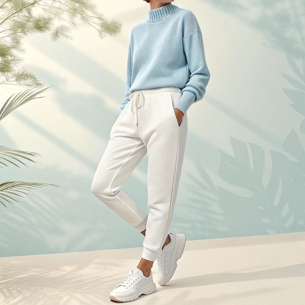Pale Blue Pullover with White Joggers