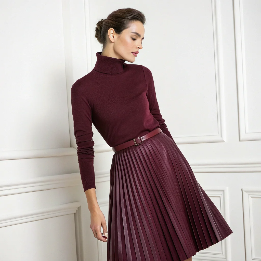 Turtleneck and Midi Skirt Pairing